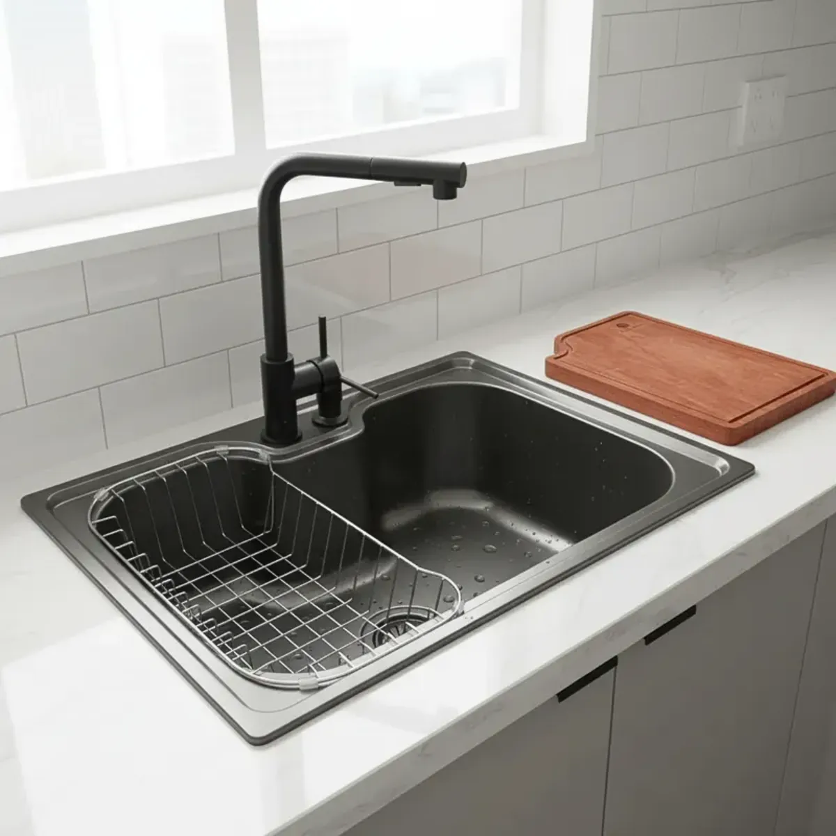 Cuba Aço Inox Black 60x42cm com tabua é torneira com mangueira analisada em review de torneira gourmet