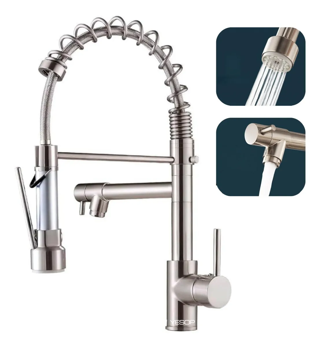 Torneira gourmet Yesop prateada escovada 50cm